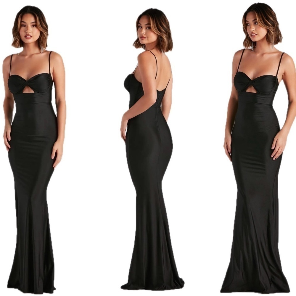 Windsor black sweetheart spaghetti strap cutout front twist mermaid dress Sz M